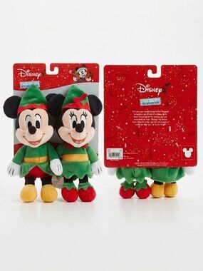 NWT Disney Mickey & Minnie Mouse Holiday Elf 2-Pack Dog Toy Plush Set Squeakers